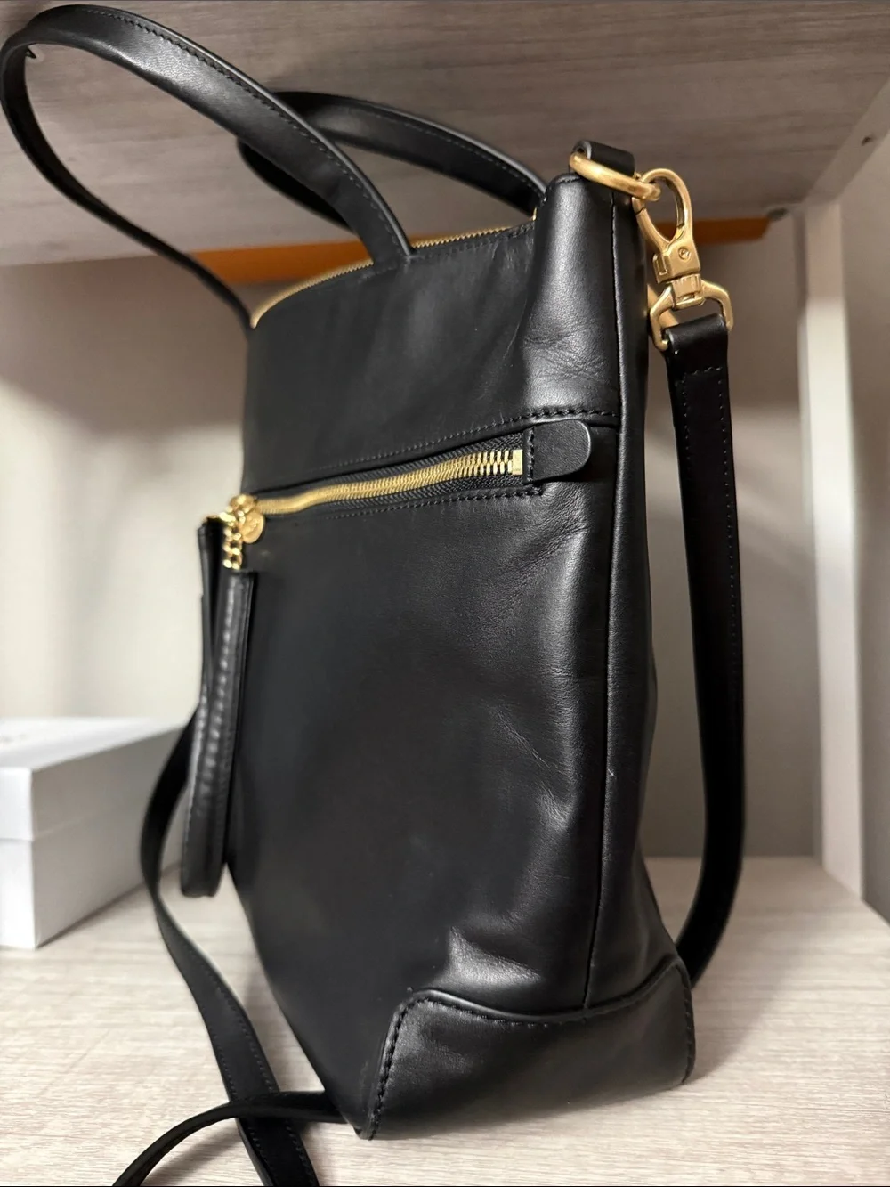 HOBO Black Leather Shoulder Bag with Gold Hardware; Great Preloved Condition